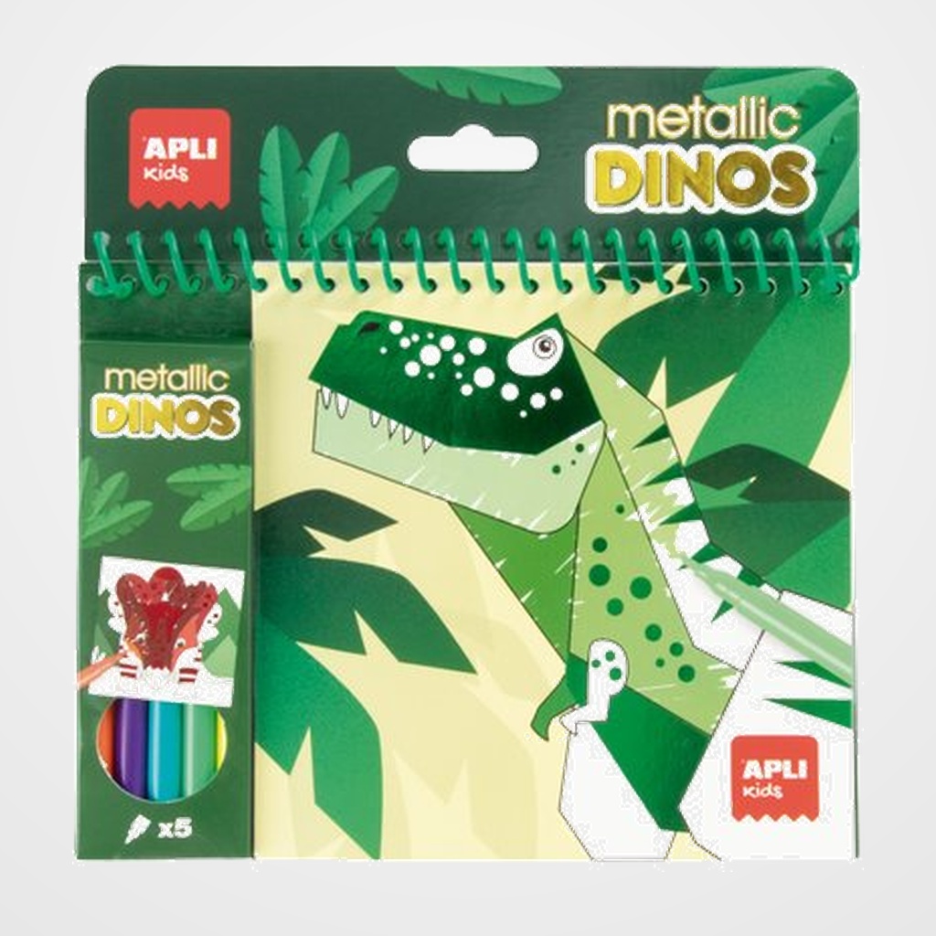 JUEGO EDUCATIVO APLI KIDS BLOC COLOREAR METALLIC DINOS 20h