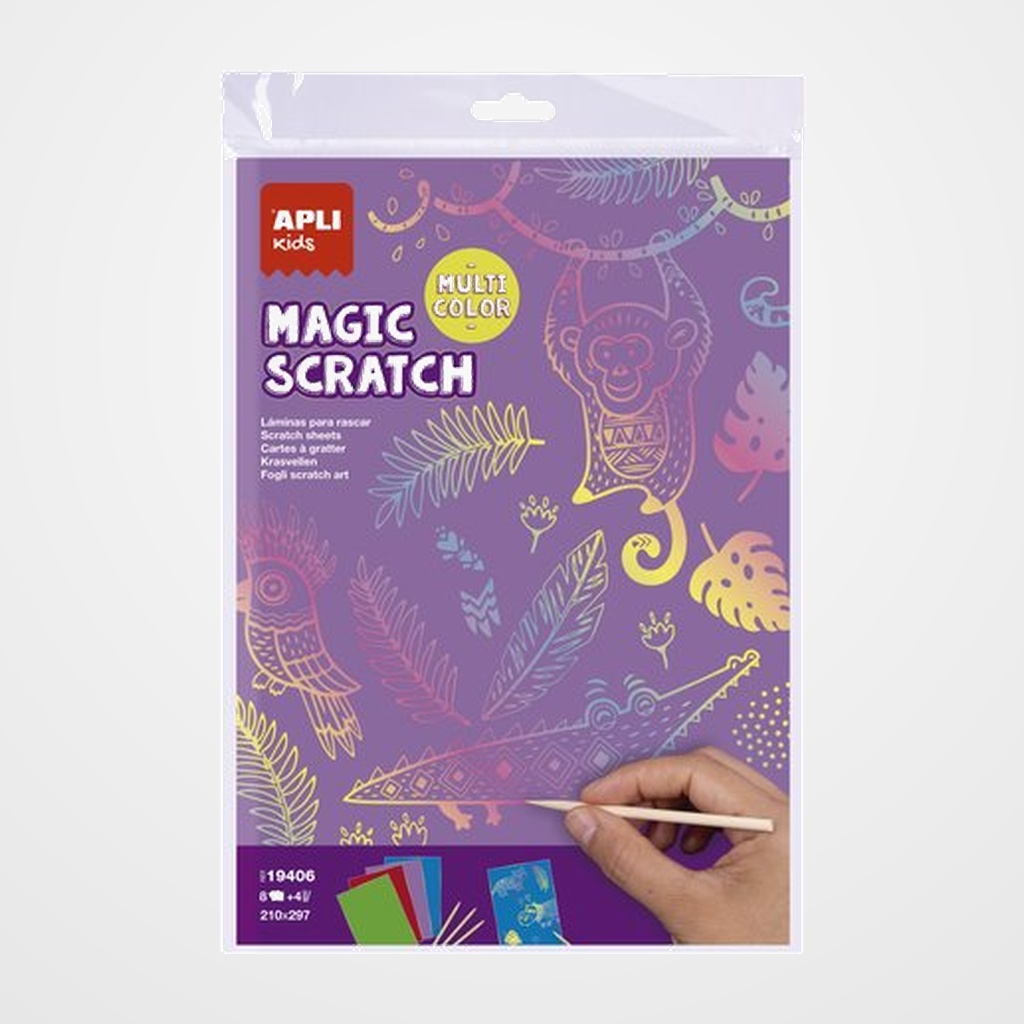 LAMINA APLI RASCAR MAGIC SCRATCH MULTI COLOR BOLSA DE 8