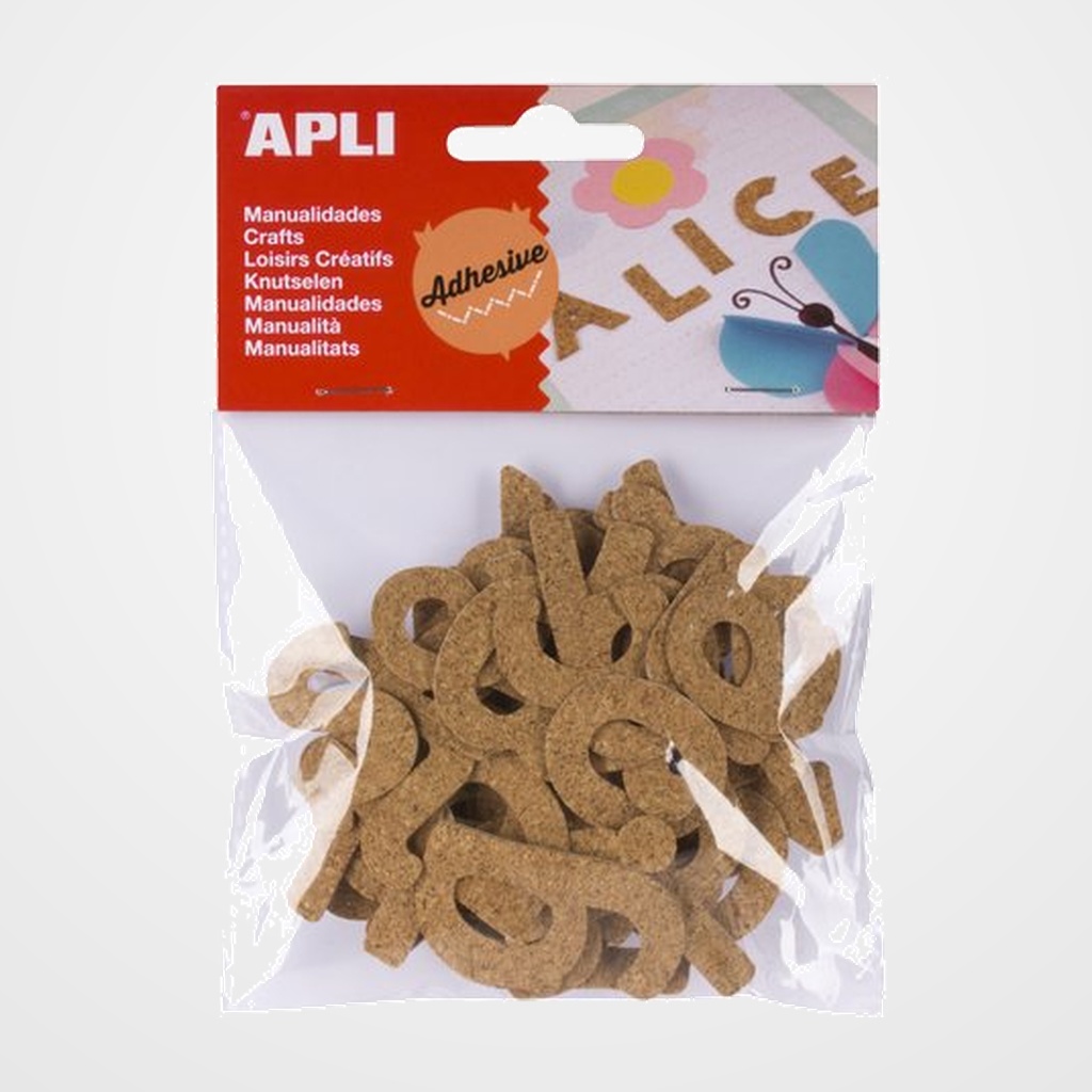 LETRAS CORCHO APLI ADHESIVAS 45mm BOLSA DE 52