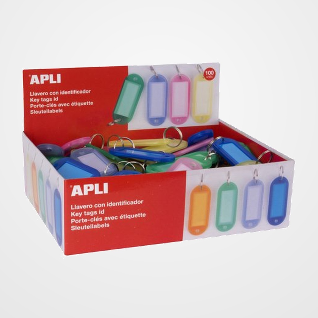 [21301036] LLAVERO ETIQUETA APLI COLOR TRANSLUCIDO SURTIDOS CAJA de 100