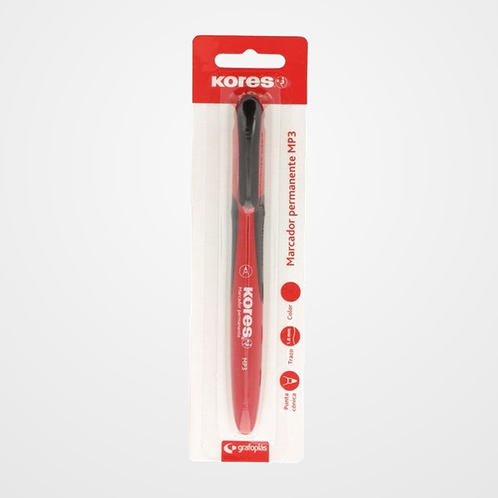 [10206473] MARCADOR PERMANENTE KORES MP3 CONICO ROJO BLISTER