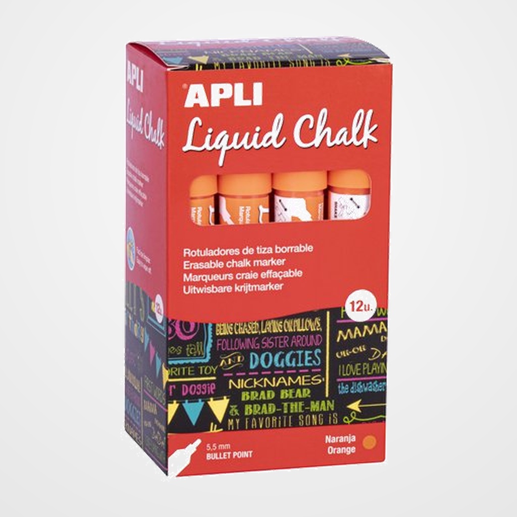 MARCADOR PIZARRA APLI CHALK CONICO 5.5 mm NARANJA CAJA de 12
