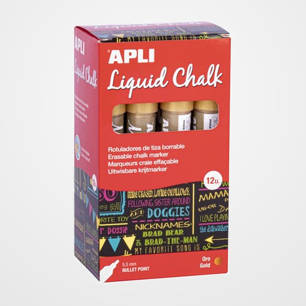 MARCADOR PIZARRA APLI CHALK CONICO 5.5 mm ORO METAL CAJA de 12