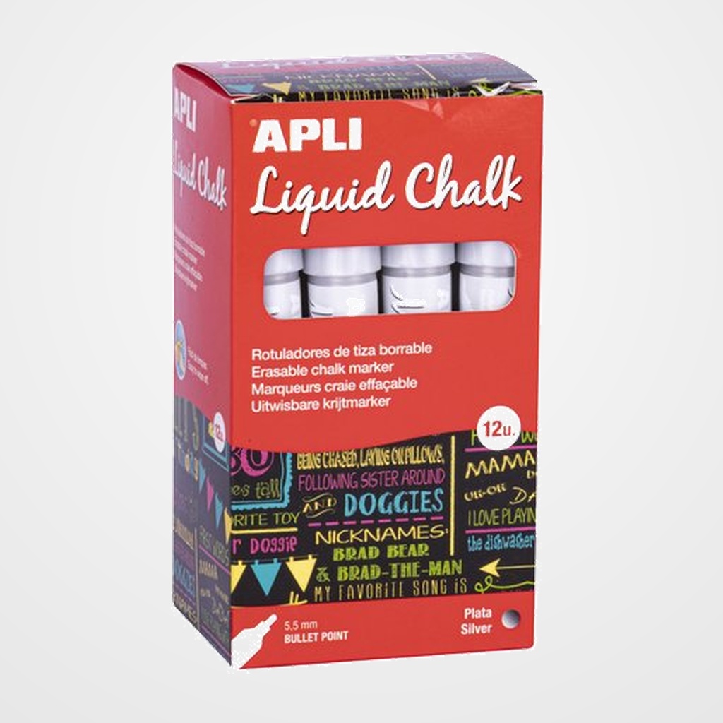 MARCADOR PIZARRA APLI CHALK CONICO 5.5 mm PLATA METAL CAJA de 12