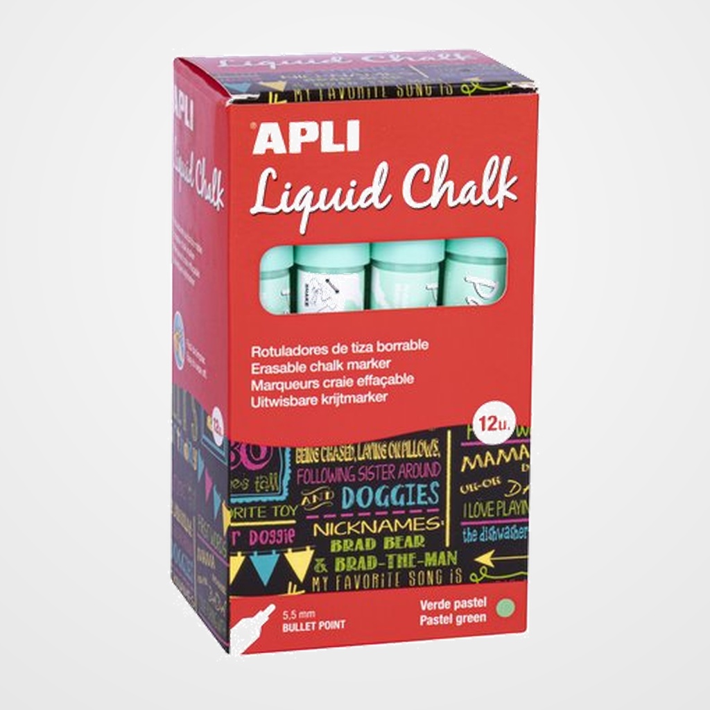 MARCADOR PIZARRA APLI CHALK CONICO 5.5 mm VERDE PASTEL CAJA de 12