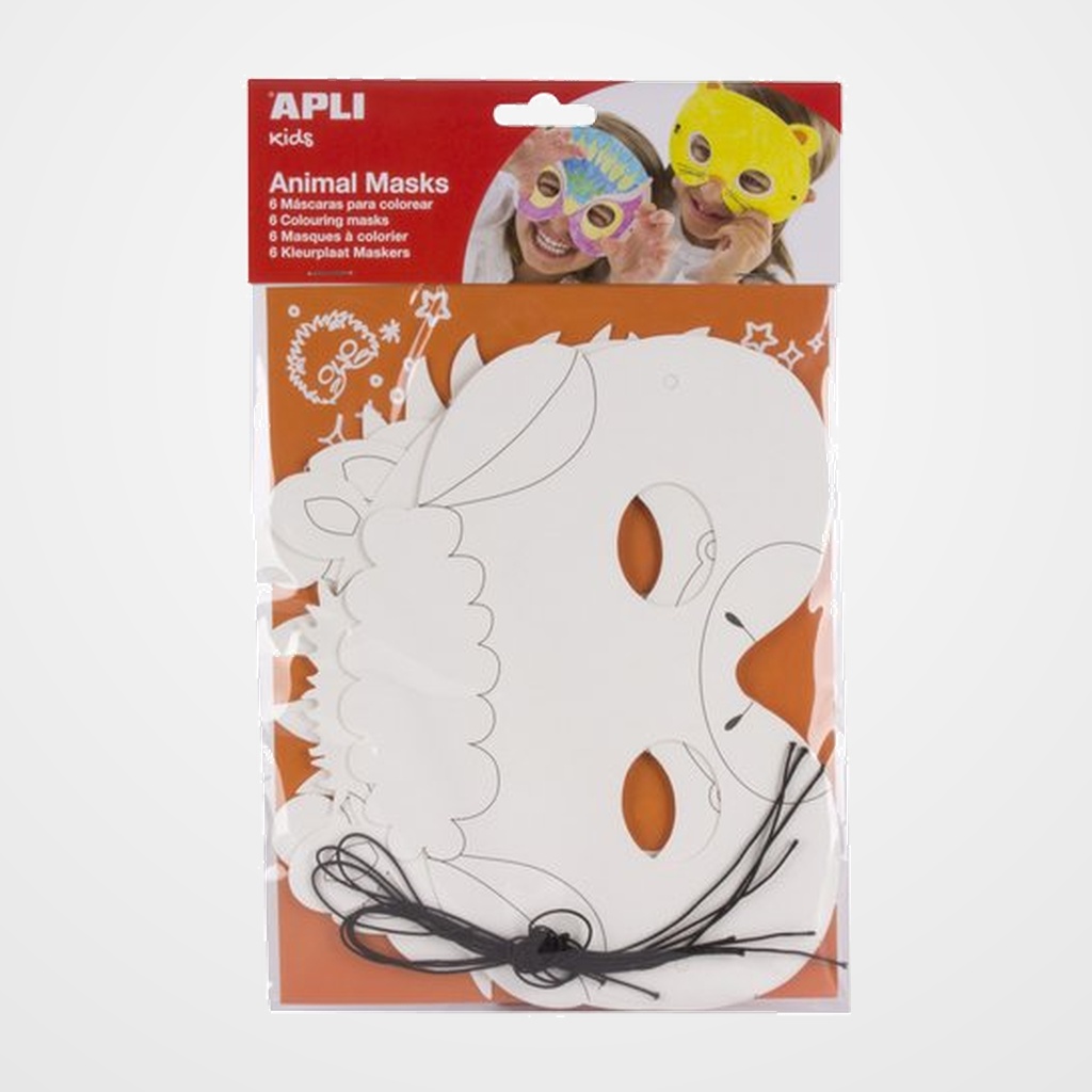 MASCARA DE CARTON APLI ANIMALES BOLSA de 6