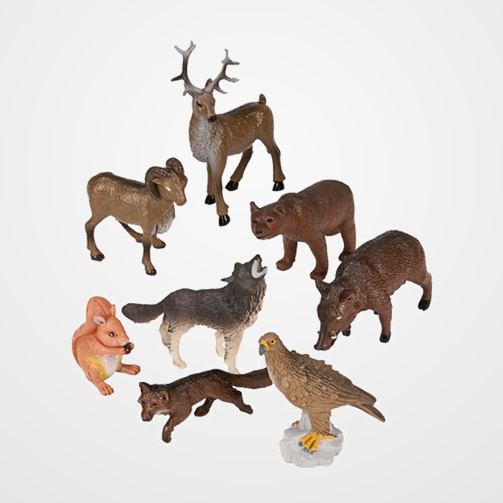 BOTE CON ASA 8 FIGURAS ANIMALES DEL BOSQUE