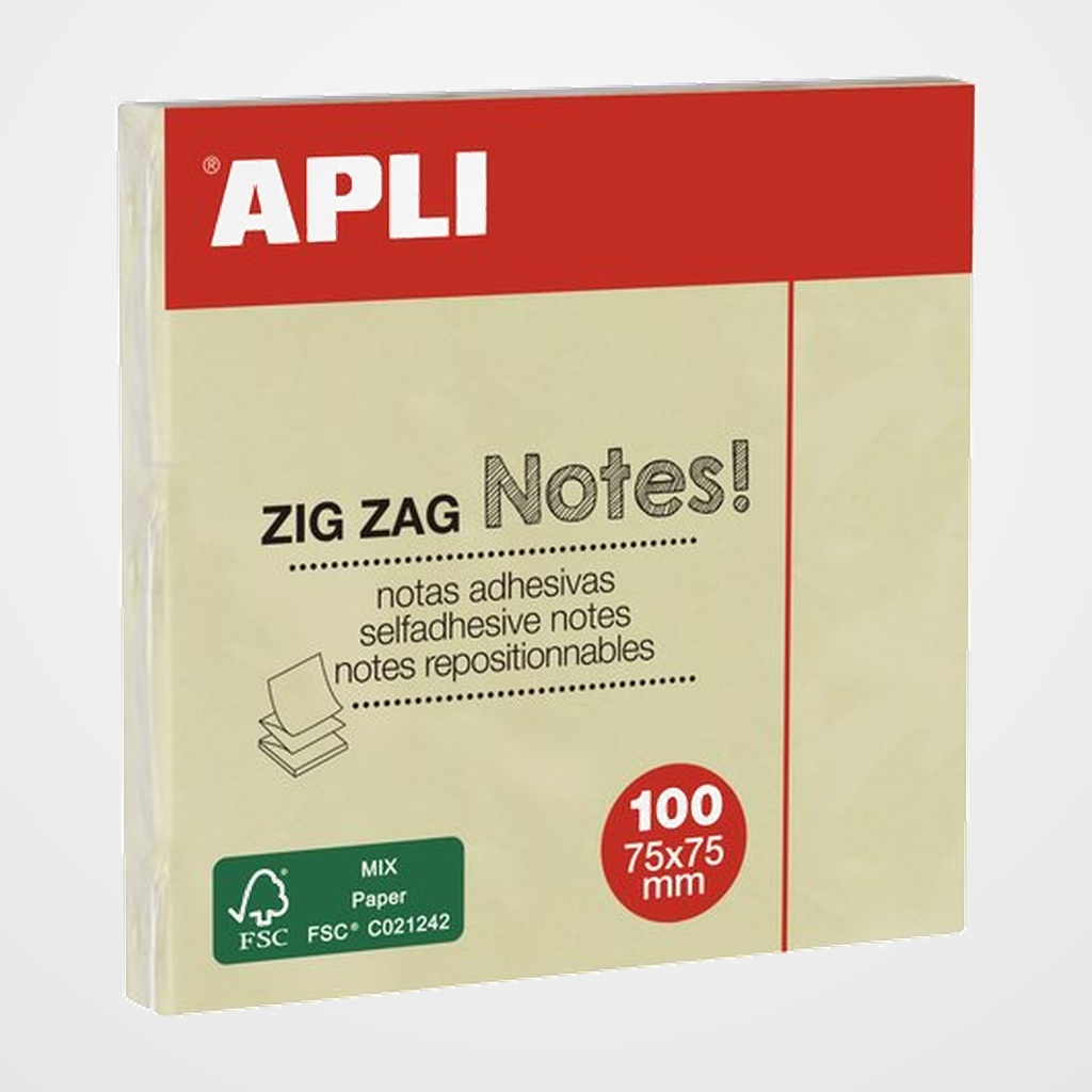 [26901334] NOTAS ADHESIVAS APLI 75x75 ZIGZAG