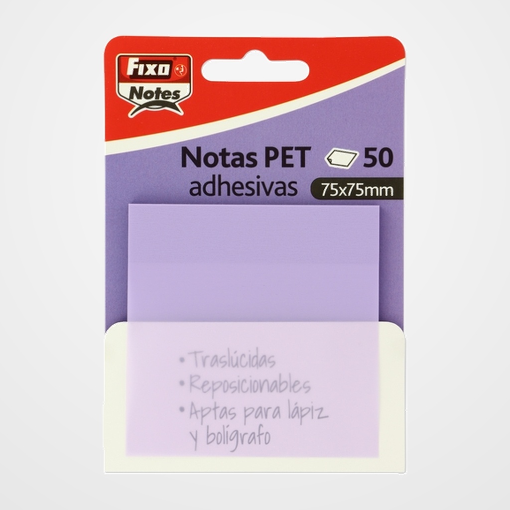 NOTAS ADHESIVAS FIXO NOTES TRASLUCIDAS 50h 75x75 LAVANDA PASTEL