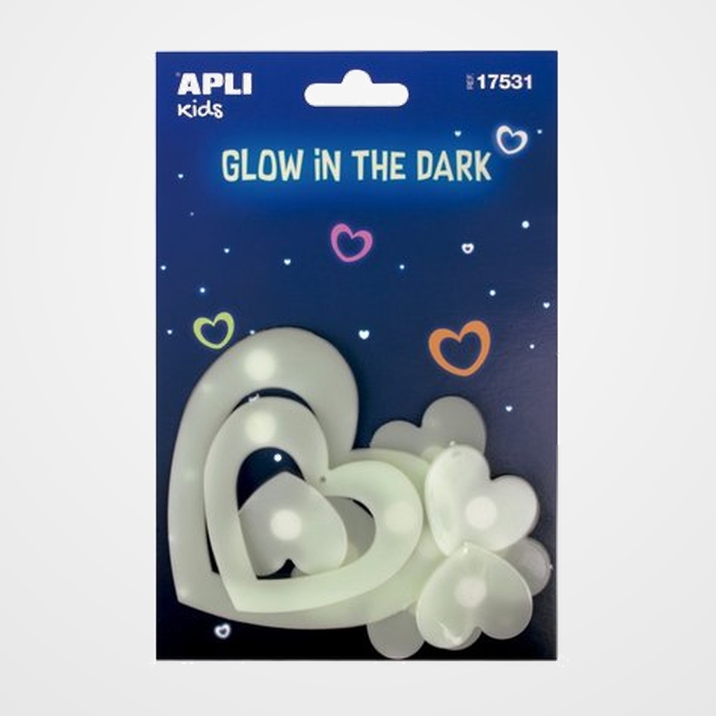 [18801610] PEGATINAS APLI LUMINISCENTES CORAZONES BLISTER DE 9