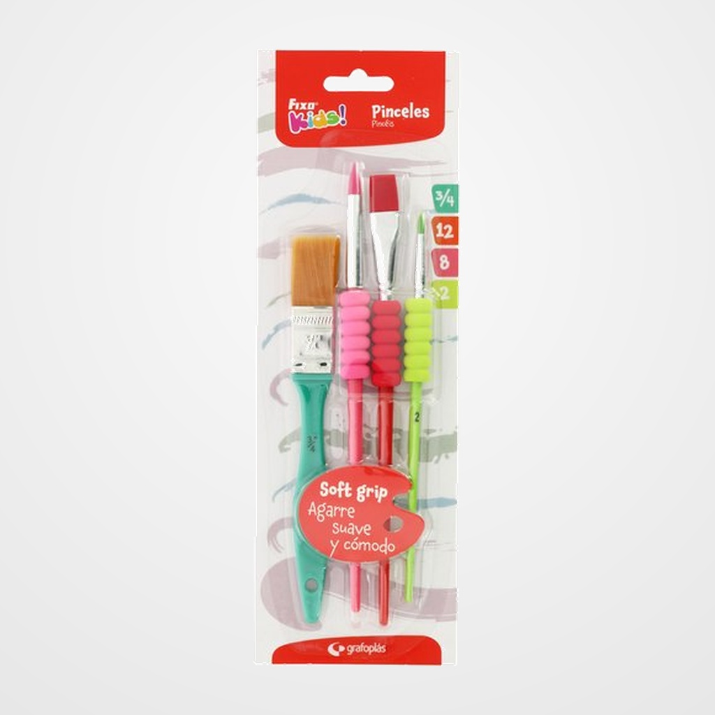 PINCEL COLORES FIXOKIDS pelo SINTETICO SET de 4  (Nº 2-8-12-3/4)