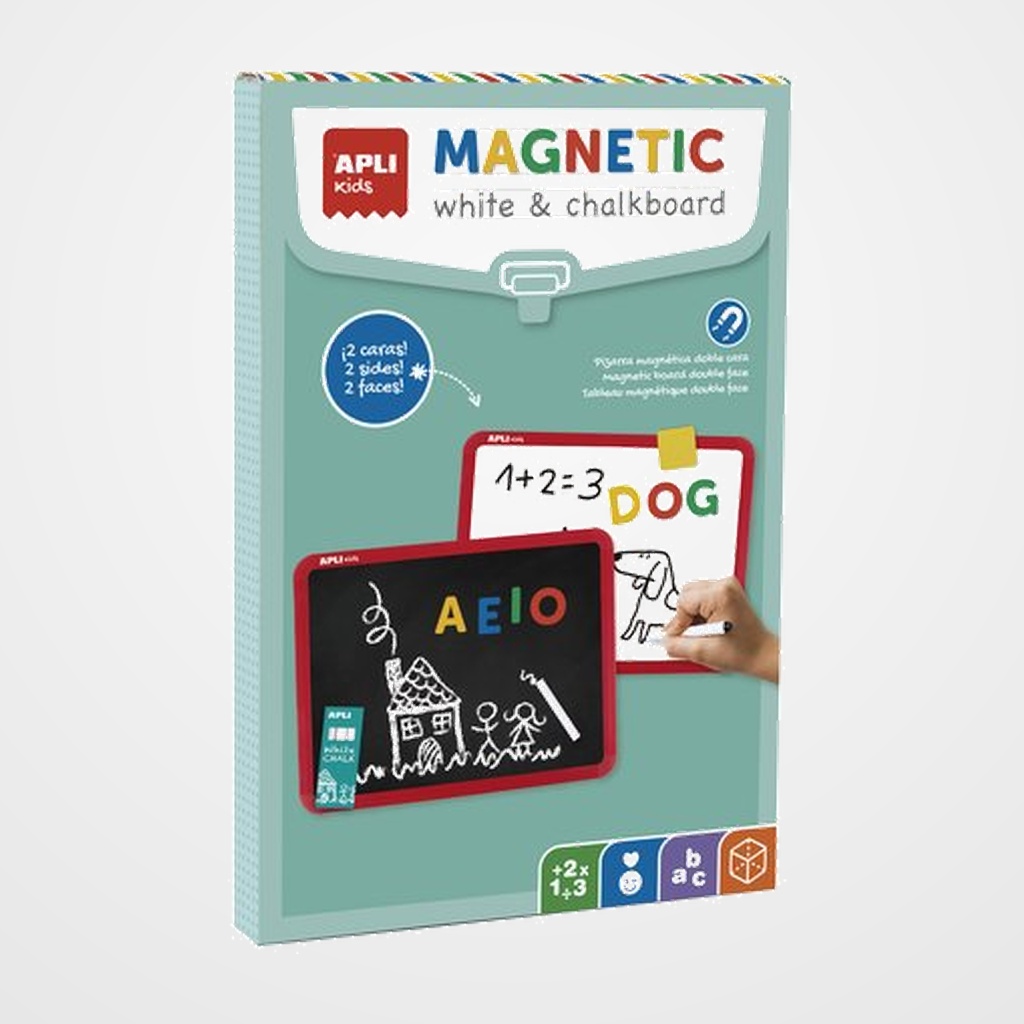 [23801887] PIZARRA BLANCA APLI 21,7x28,5 cm MAGNETICA DOBLE CARA  (incluye caja de tizas, rotulador negro y borrador)