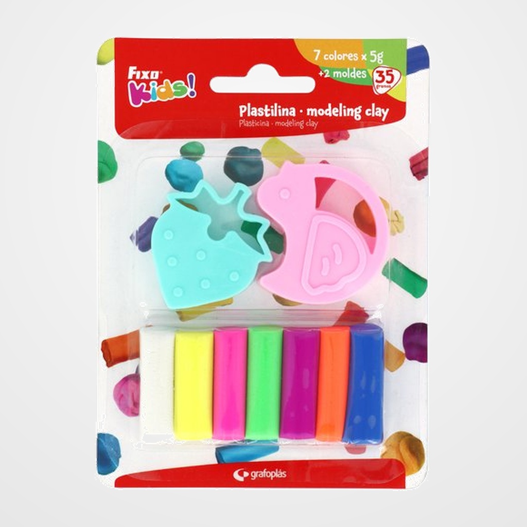 PLASTILINA FIXO KIDS BARRA 5 gr. BLISTER de  7 (incluye 2 moldes)
