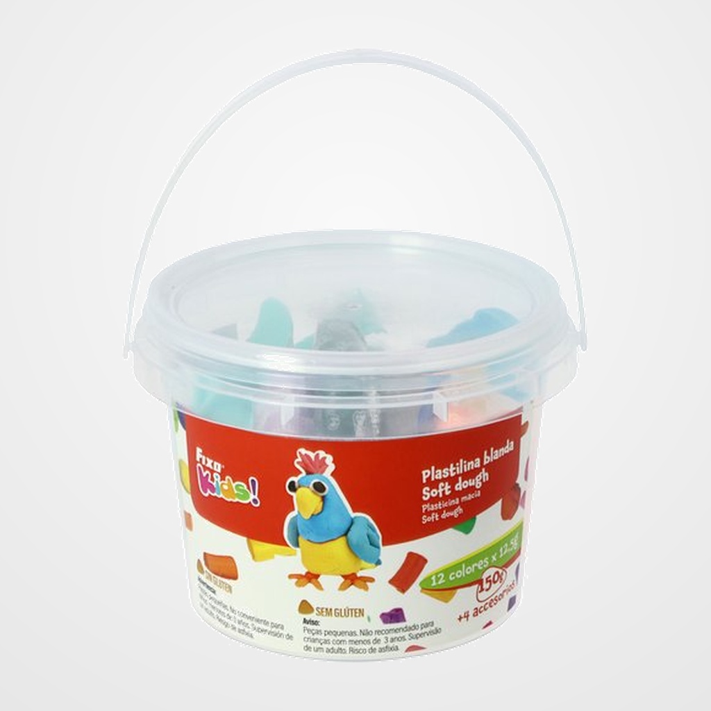 PLASTILINA FIXO KIDS SOFT DOUGH JUEGO BOTE AZUL SURTIDO (12 barras plastilina + 4 accesorios)