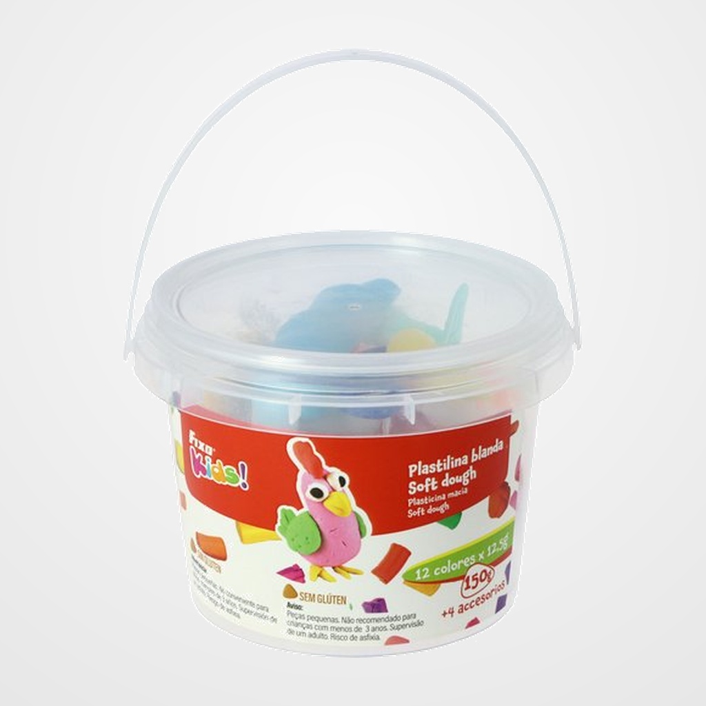 PLASTILINA FIXO KIDS SOFT DOUGH JUEGO BOTE ROSA SURTIDO (12 barras plastilina + 4 accesorios)