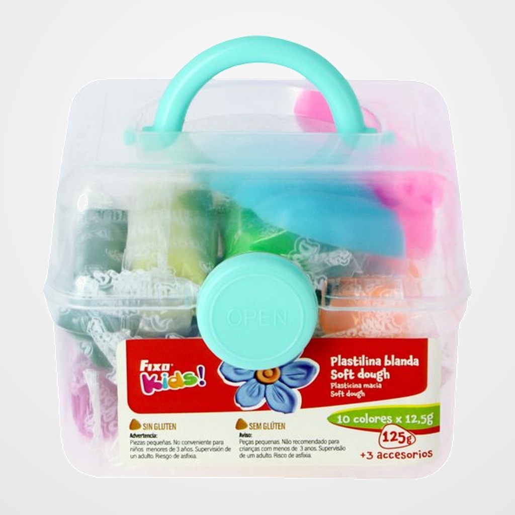 PLASTILINA FIXO KIDS SOFT DOUGH JUEGO COFRE AZUL SURTIDO (10 barras plastilina + 3 accesorios)