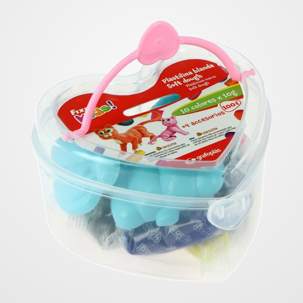 [24101575] PLASTILINA FIXO KIDS SOFT DOUGH JUEGO CORAZON ROSA SURTIDO (10 barras plastilina + 4 accesorios)