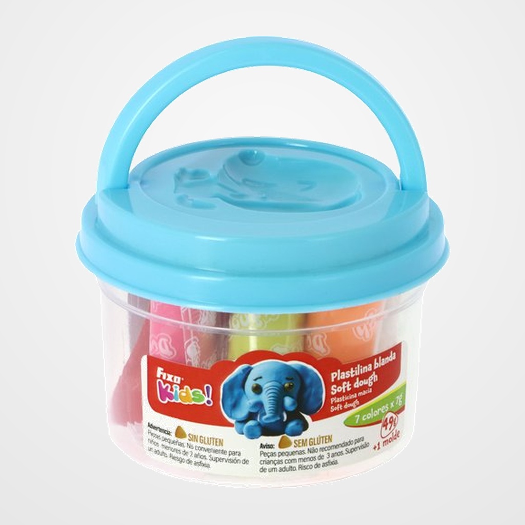 PLASTILINA FIXO KIDS SOFT DOUGH JUEGO CUBO AZUL SURTIDO (7 barras plastilina  + 1 molde)