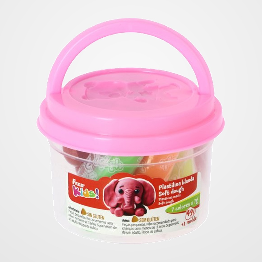 [24101572] PLASTILINA FIXO KIDS SOFT DOUGH JUEGO CUBO ROSA SURTIDO (7 barras plastilina  + 1 molde)