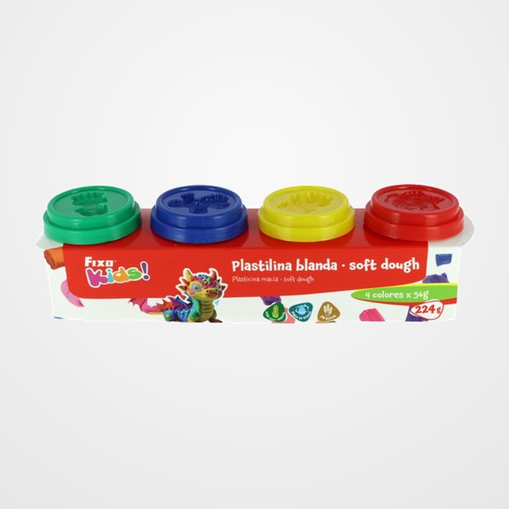 PLASTILINA FIXO KIDS SOFT DOUGH 56 gr. ESTUCHE de 4 (col. Surt.)