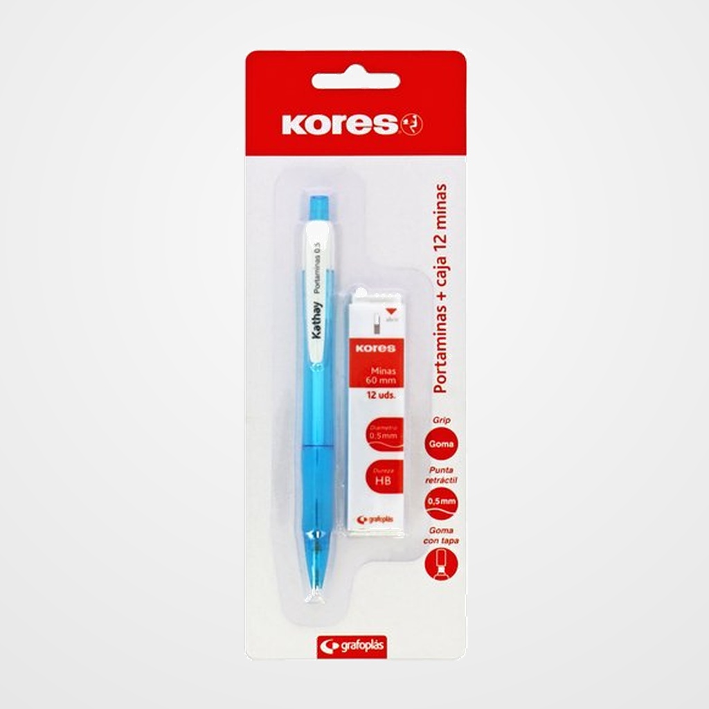 [12501222] PORTAMINAS KORES P2 0,5 mm BLISTER y CAJA de MINAS