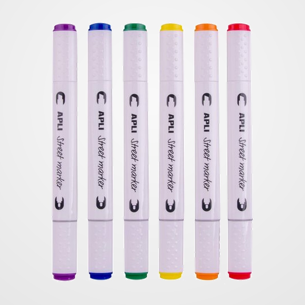 [10203855] ROTULADOR APLI DOBLE PUNTA STREET MARKER  ESTUCHE de 6 SURTIDO