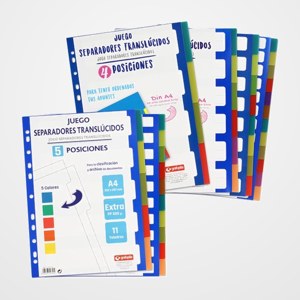 SEPARADORES GRAFOPLAS PP EXTRA TRANSL. A4 10 pestañas 11 taladros