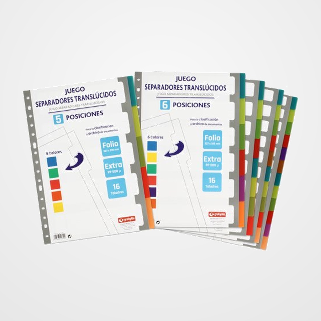 SEPARADORES GRAFOPLAS PP EXTRA TRANSL. Fº 5 pestañas 16 taladros