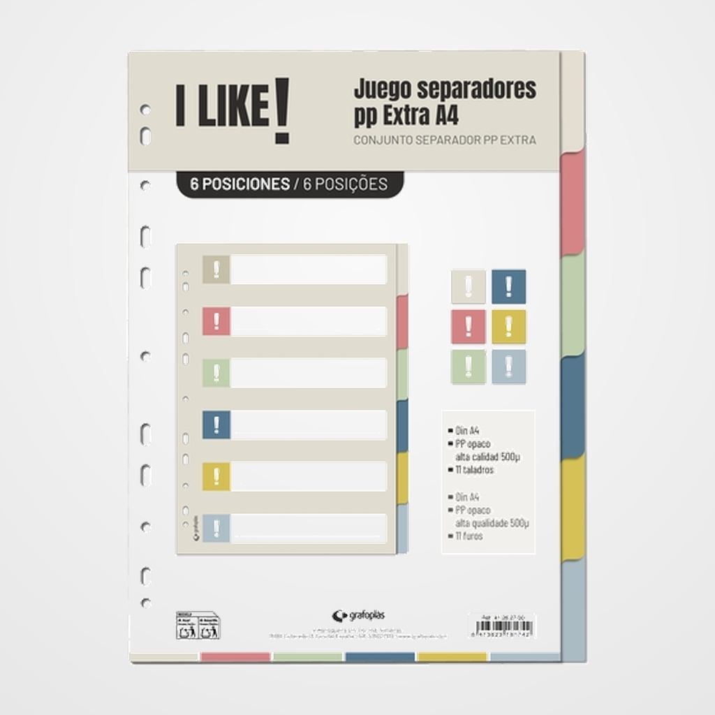 [20401241] SEPARADORES GRAFOPLAS PP LIKE 3 OPACO A4 6 pestañas 11 taladros