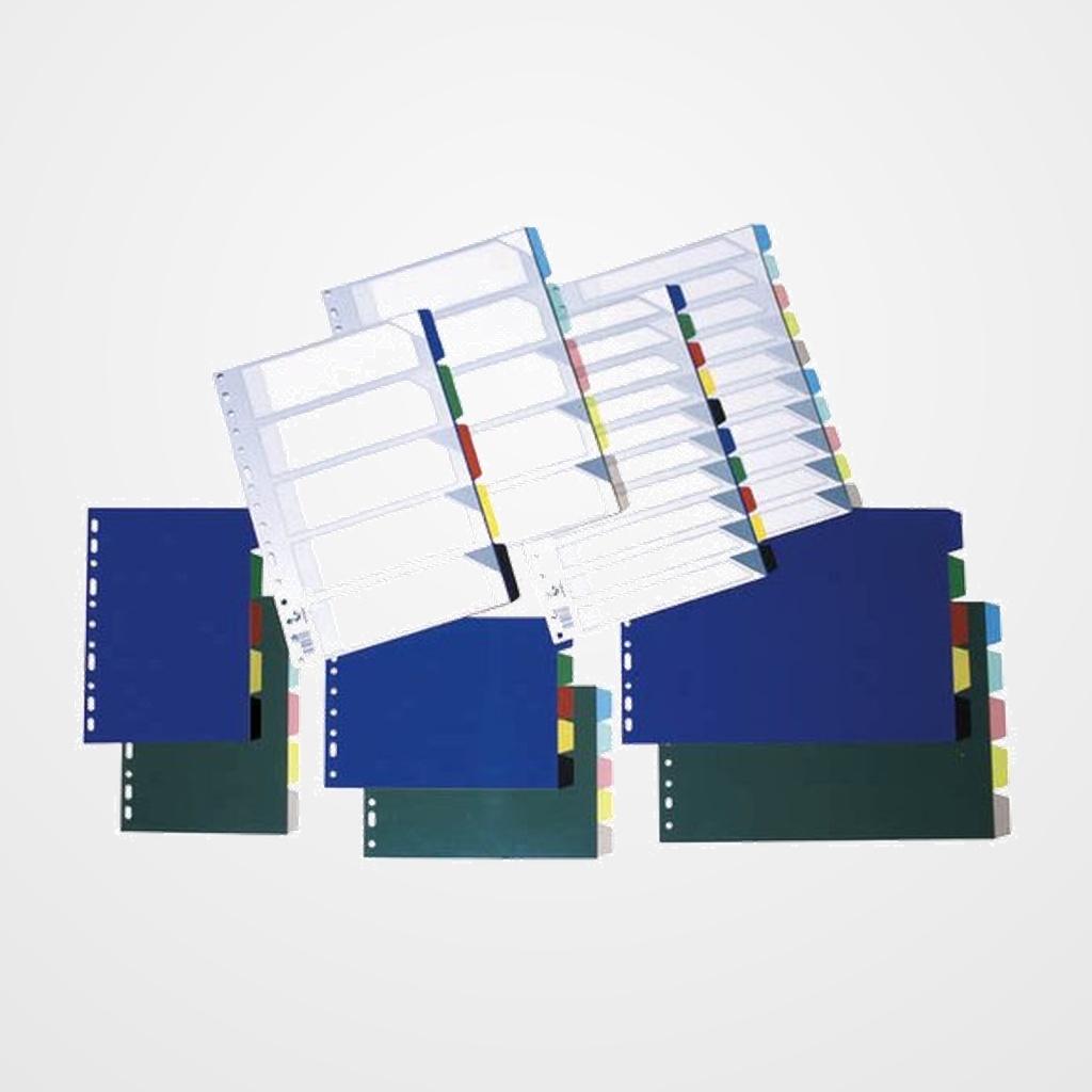 [20401011] SEPARADORES GRAFOPLAS PVC TRANSL. Fº 10 pestañas 16 taladros