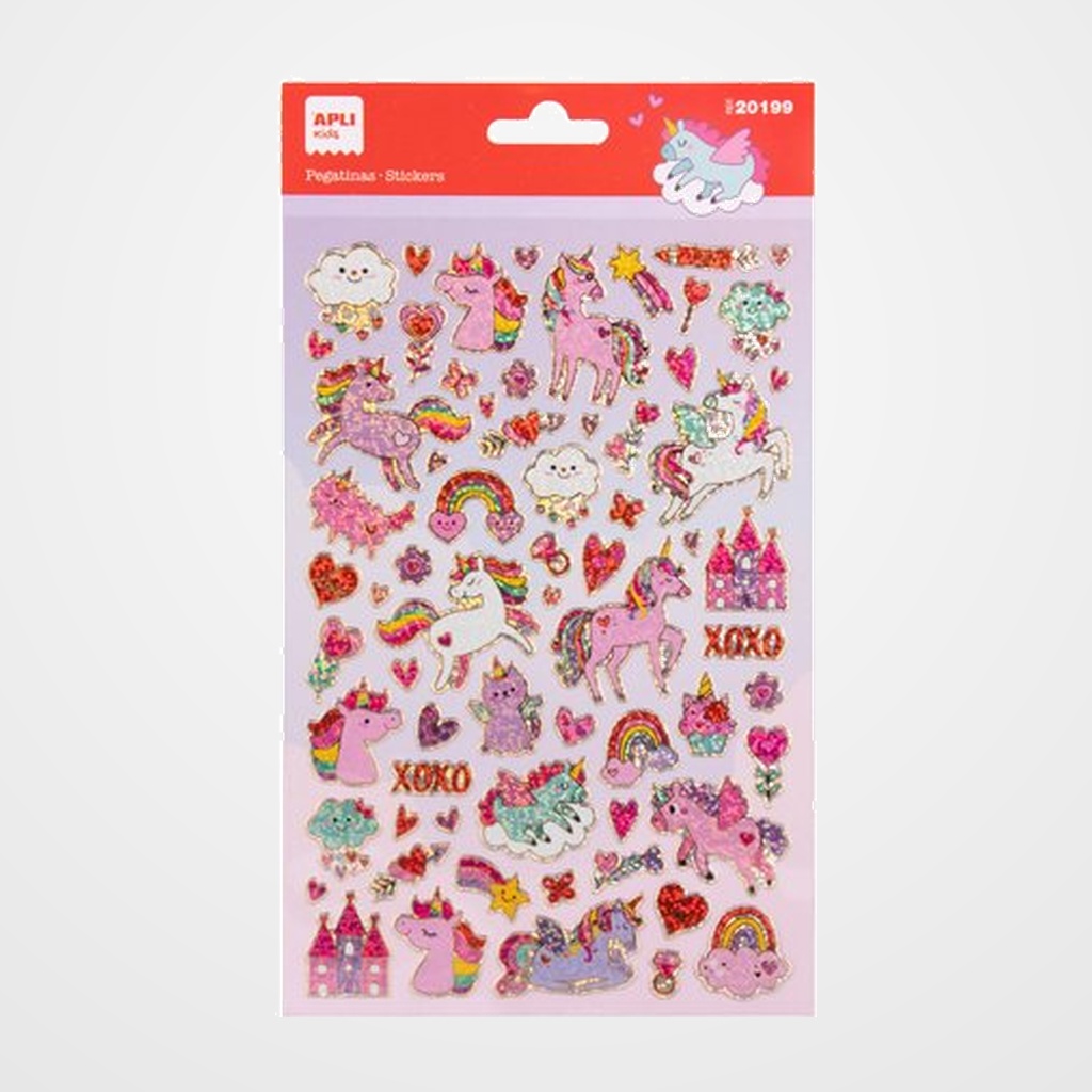 STICKERS APLI BOLSA 1h UNICORNIOS HOLOGRAFICOS (20199)