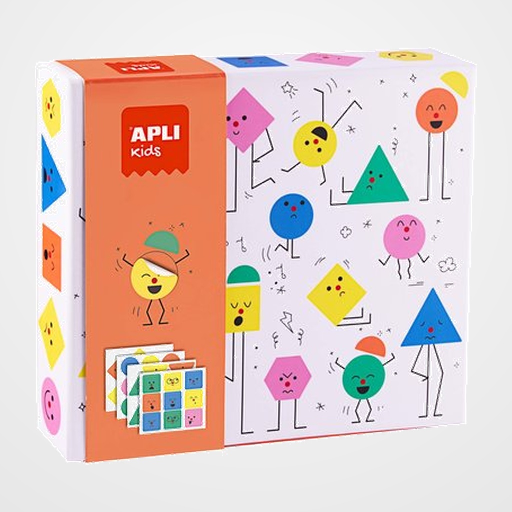 STICKERS GAME GEOMETRICOS EMOCIONES 8x LAMINAS ILUSTRADAS 8x HOJAS GOMETS REMOVIBLES 1x LIBRILLO