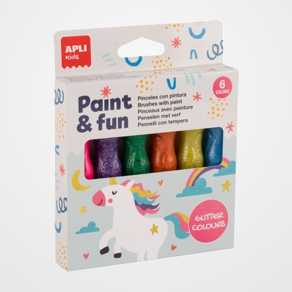 [27401884] TEMPERA APLI en TUBO CON PINCEL 13ml. COLORES CON PURPURINA ESTUCHE de 6