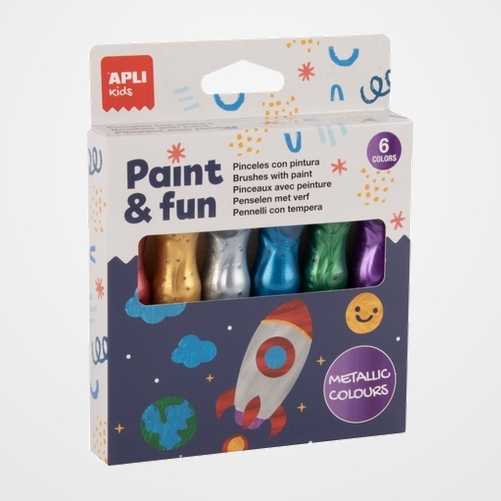 TEMPERA APLI en TUBO CON PINCEL 13ml. COLORES METALIZADOS ESTUCHE de 6