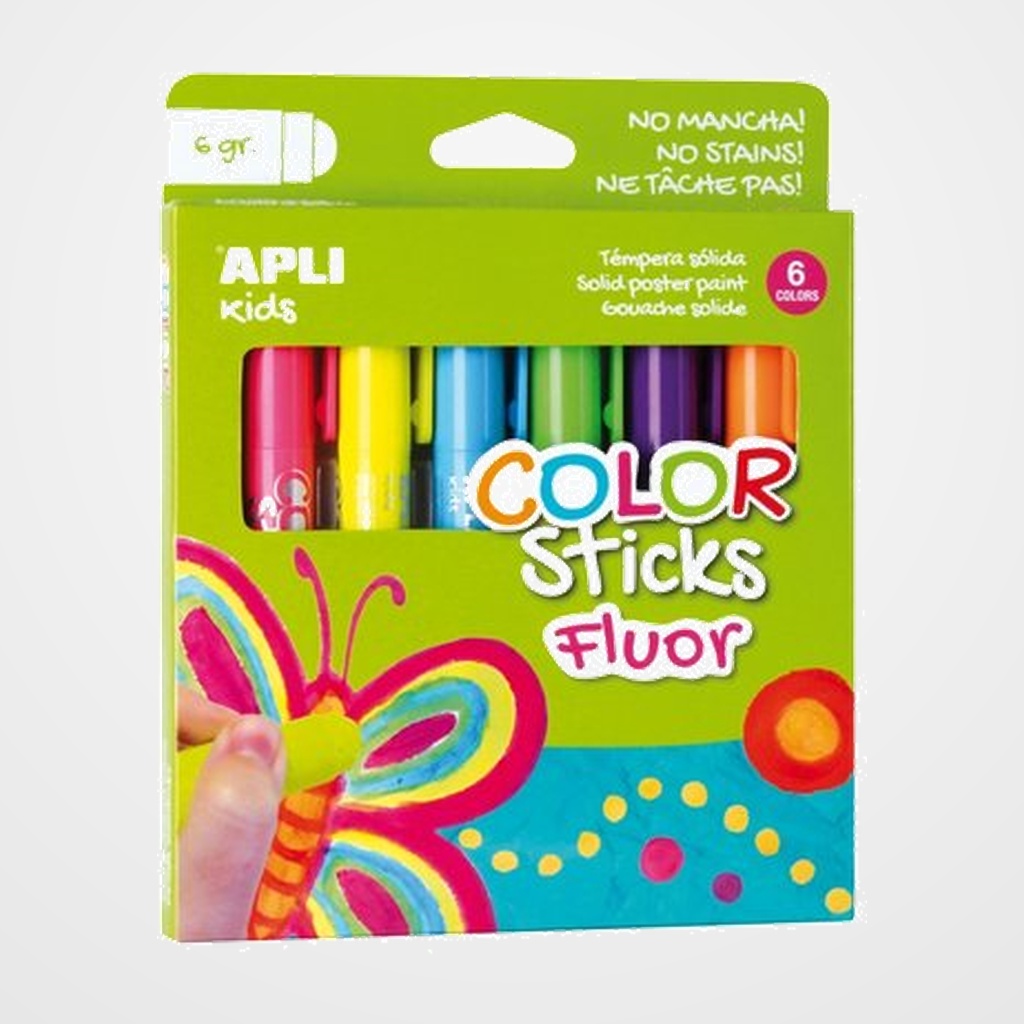 TEMPERA SOLIDA APLI STICKS COLORES FLUOR 6g ESTUCHE DE 6