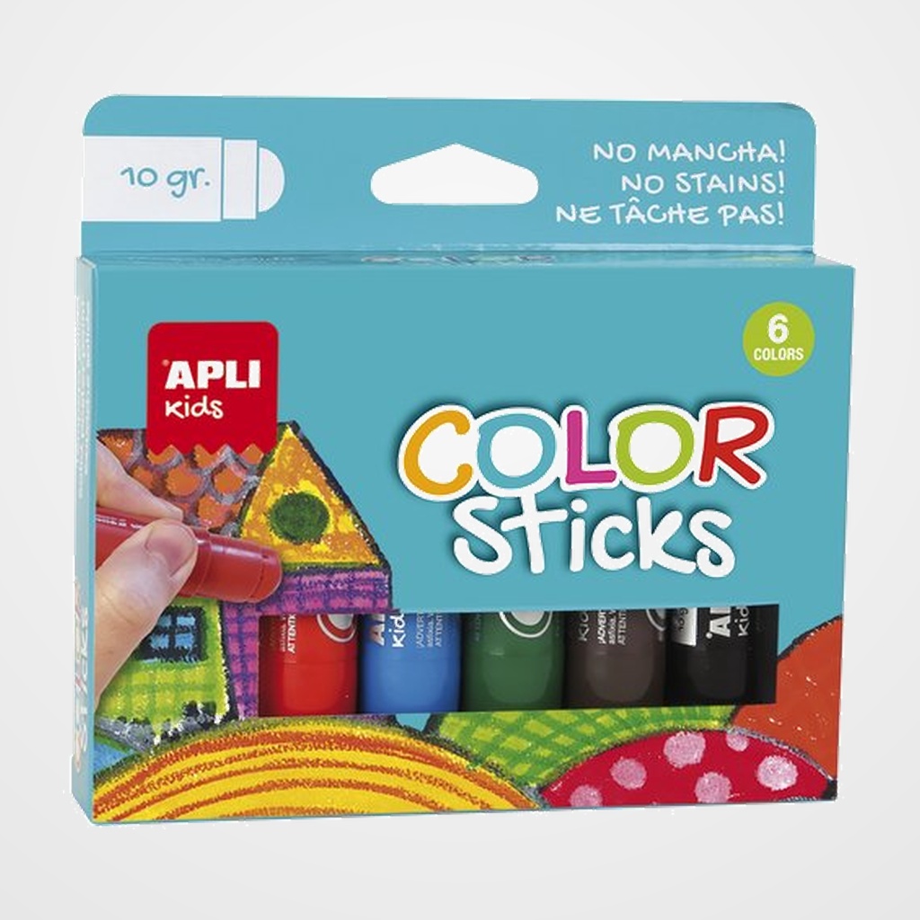 TEMPERA SOLIDA APLI STICKS SURTIDO 10g ESTUCHE DE 6