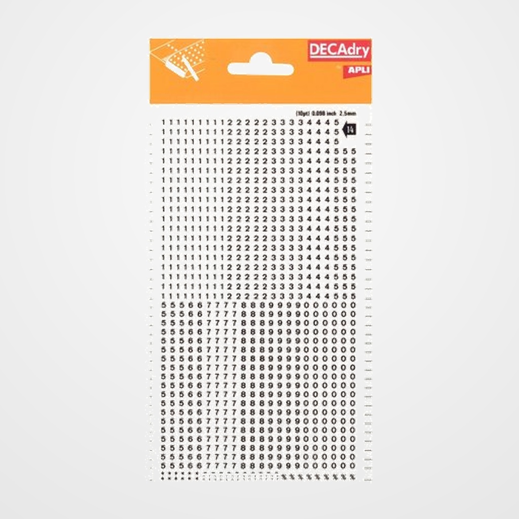 [16501118] TRANSFERIBLE APLI (sobre 1h) NUMEROS 2.5 mm. NEGRO