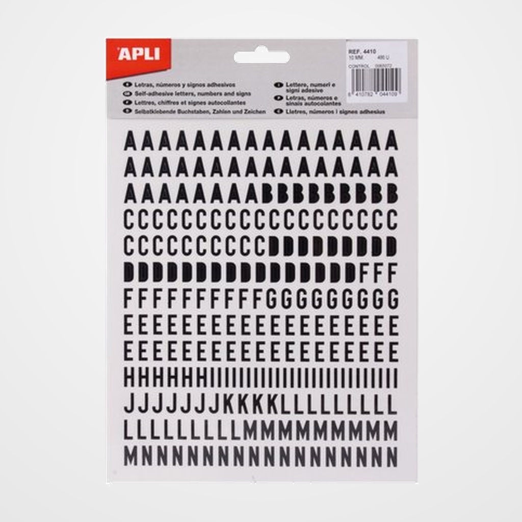 [16501112] TRANSFERIBLE APLI (sobre 4h) HELVETICA LETRAS 10 mm. NEGRO