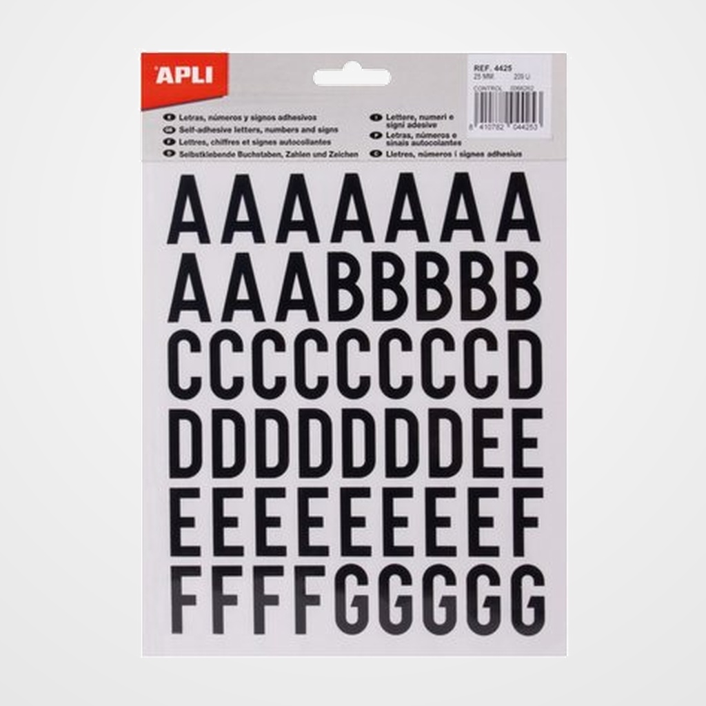 [16501106] TRANSFERIBLE APLI (sobre 4h) HELVETICA LETRAS 25 mm. NEGRO