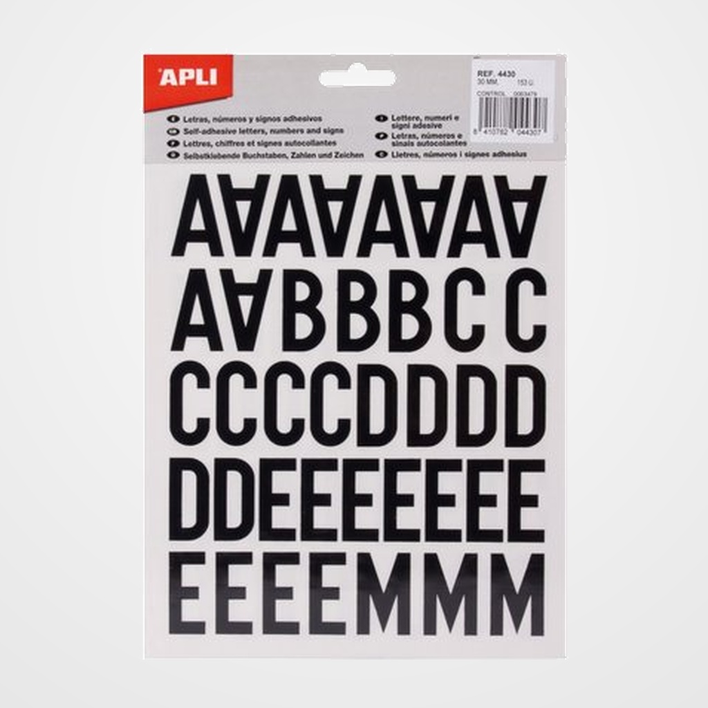 [16501107] TRANSFERIBLE APLI (sobre 4h) HELVETICA LETRAS 30 mm. NEGRO