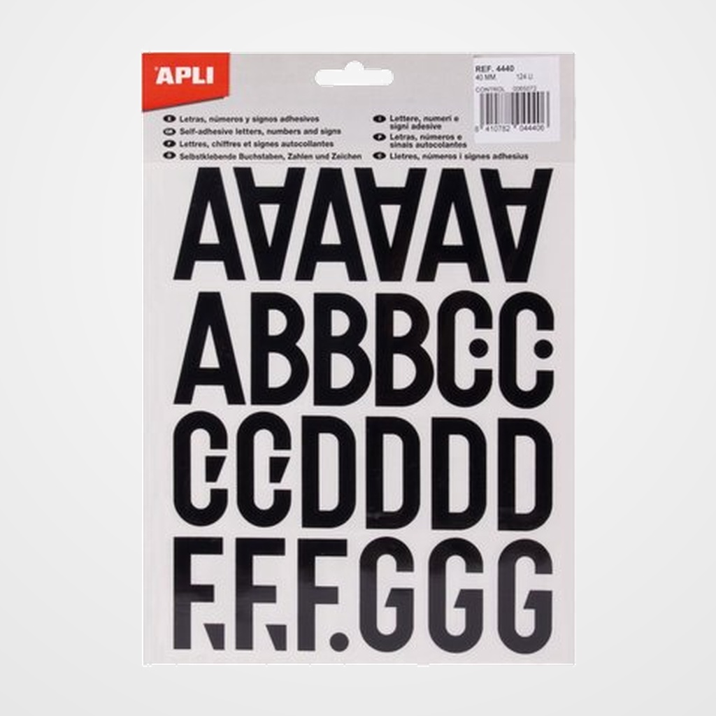 [16501120] TRANSFERIBLE APLI (sobre 5h) HELVETICA LETRAS 40 mm. NEGRO