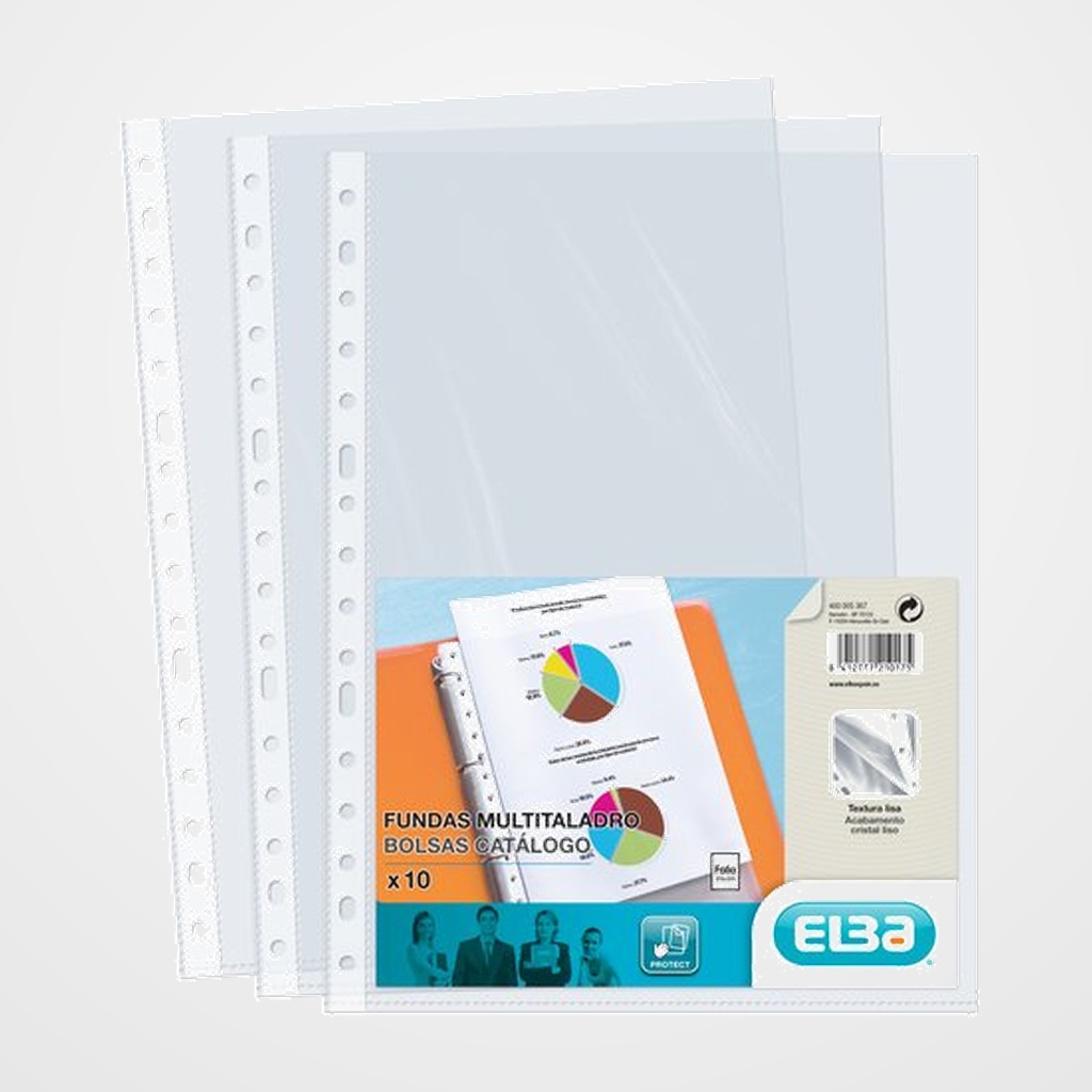 [19801761] FUNDA MULTITALADRO ELBA PP STANDARD 70µ CRISTAL Fº 16 TAL. PAQUETE de 10