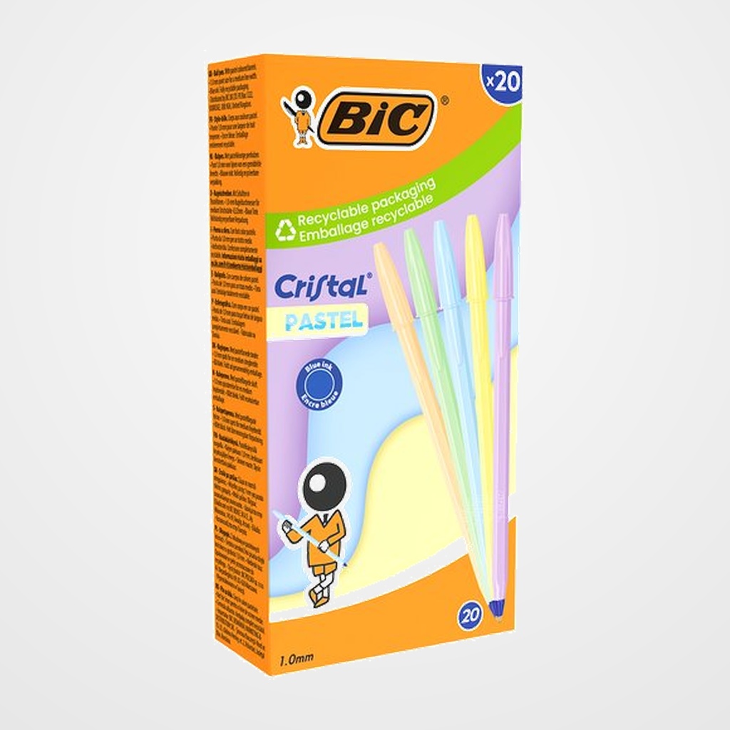 BOLIGRAFO BIC CRISTAL PASTEL CAJA DE 20