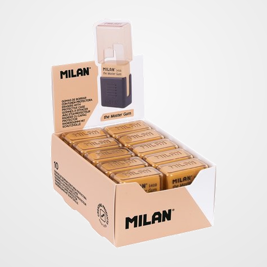 GOMA de BORRAR MILAN 1410 THE MASTER GUM con FUNDA PROTECTORA RIGIDA (especial Bellas Artes) CAJA de 10