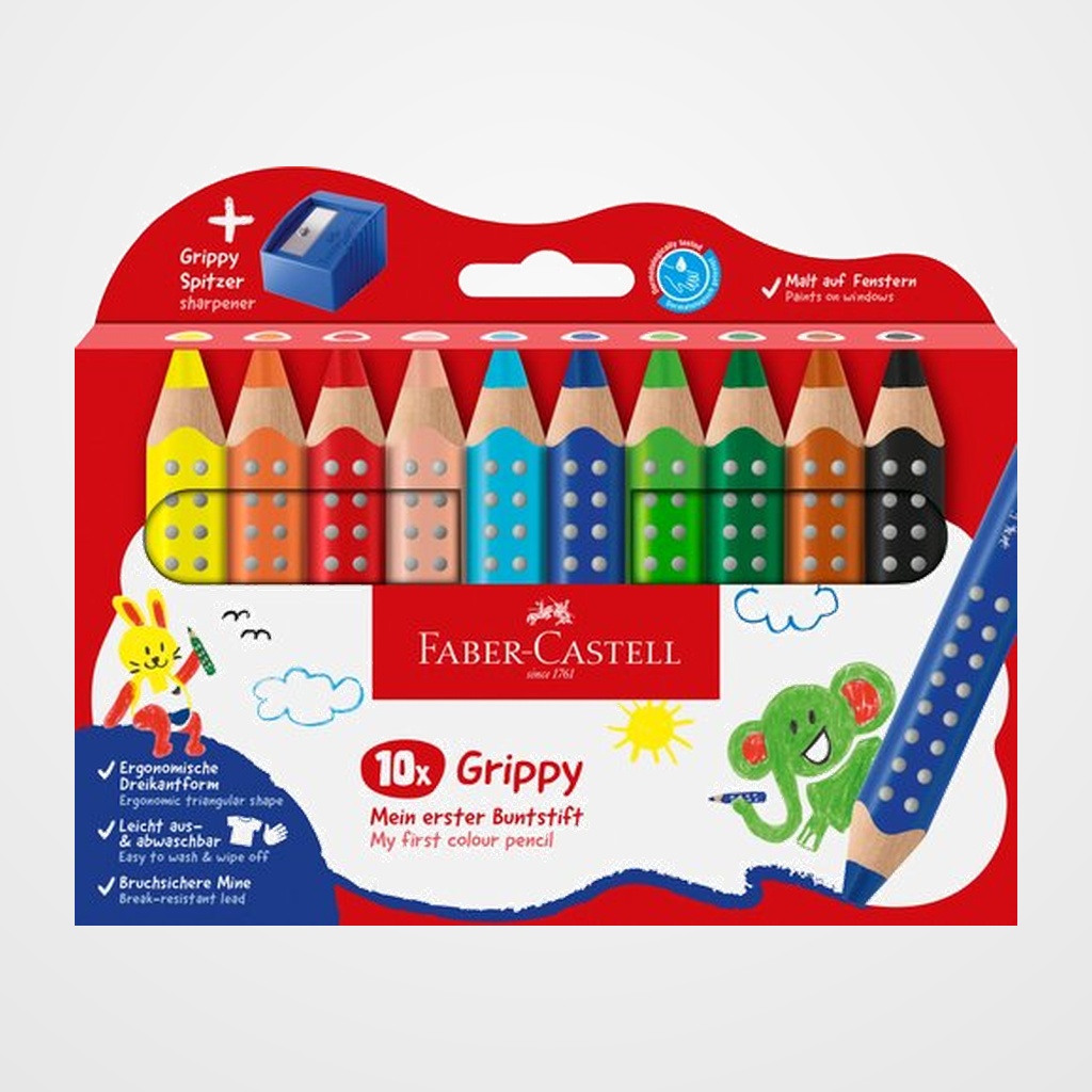 LAPICES de COLORES FABER-CASTELL GRIPPY XXL  3 en 1 ESTUCHE de 10 (+ AFILA)