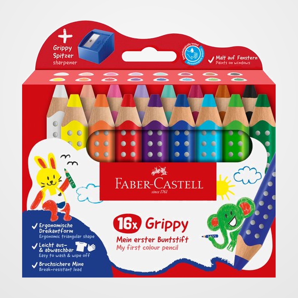 LAPICES de COLORES FABER-CASTELL GRIPPY XXL  3 en 1 ESTUCHE de 16 (+ AFILA)
