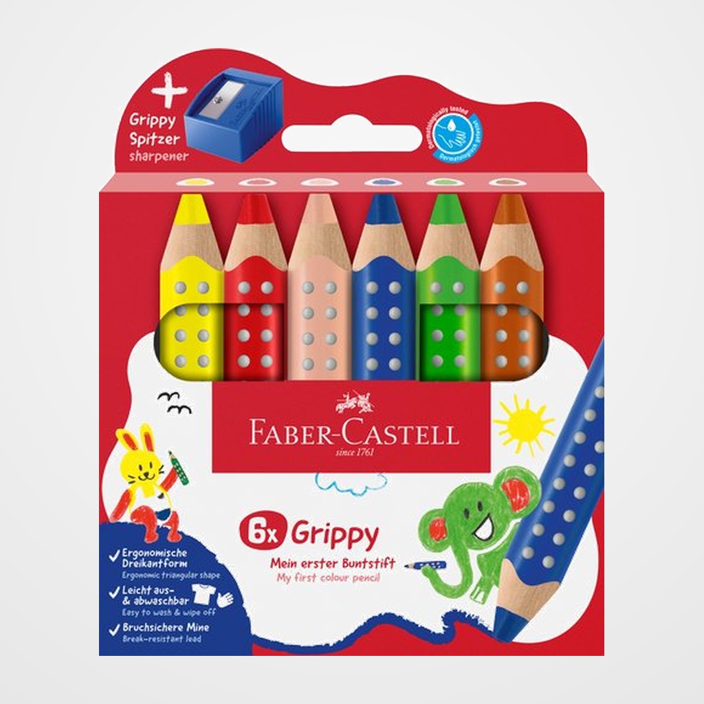 LAPICES de COLORES FABER-CASTELL GRIPPY XXL  3 en 1 ESTUCHE de 6 (+ AFILA)