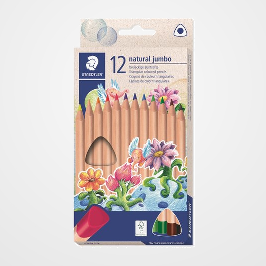 LAPICES de COLORES STAEDTLER 1280N NORIS NATURAL TRI. JUMBO ESTUCHE de 12