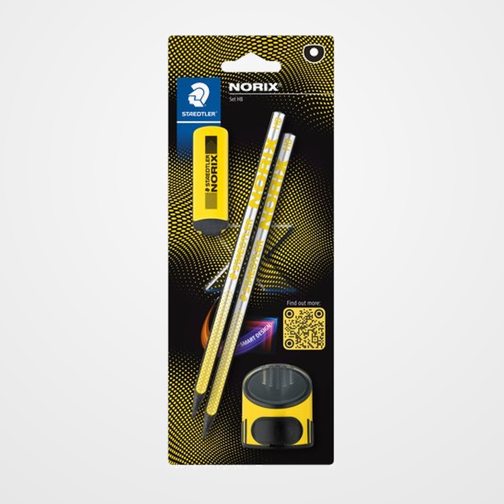 LAPIZ de GRAFITO STAEDTLER 181 NORIX - HB BLISTER de 2 + AFILA Y GOMA AMARILLO