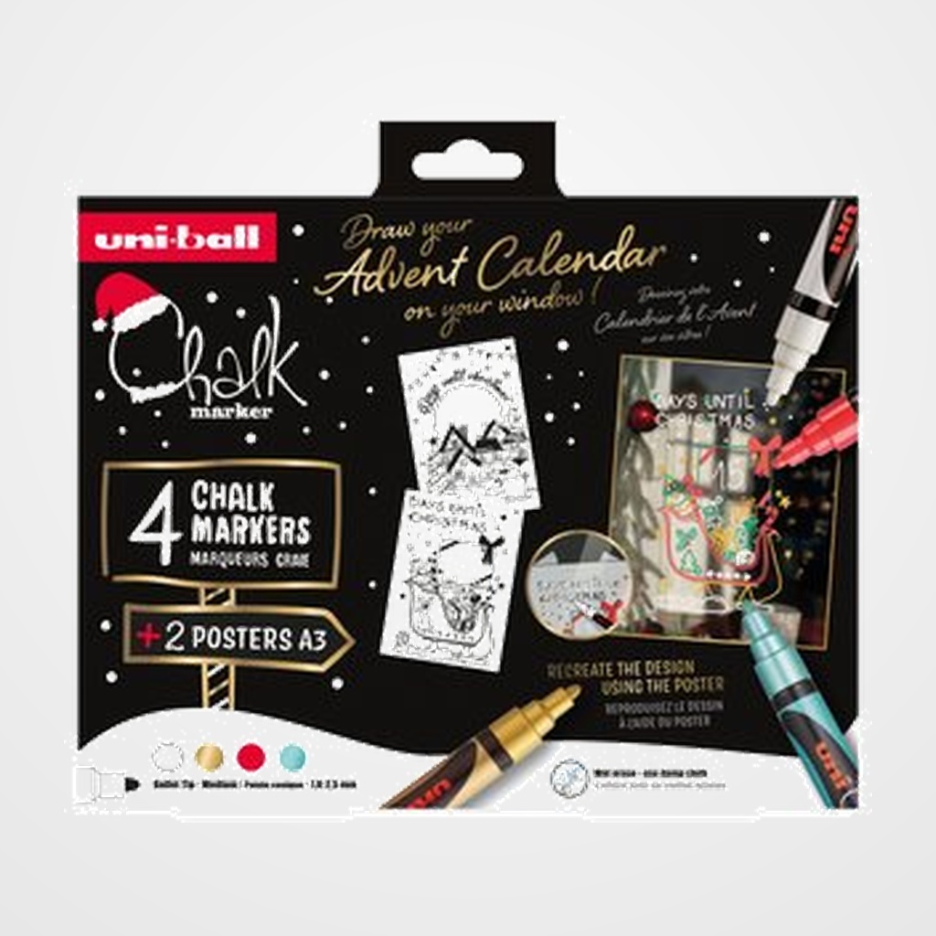 MARCADOR TIZA LIQUIDA UNI-BALL CHALK MARKER PWE-5M 1,8-2,5 mm ESTUCHE de 4 SCANDINAVIAN